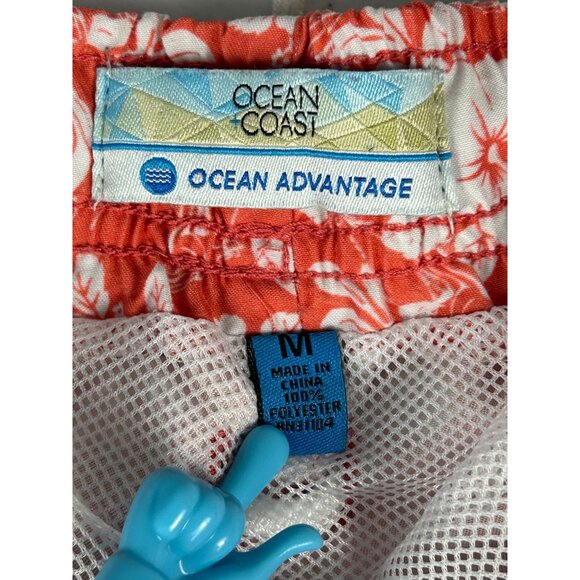 Ocean Coast Floral Swimming Trunks Shorts Men's M Orange White Drawstring Netted - Picture 2 of 5